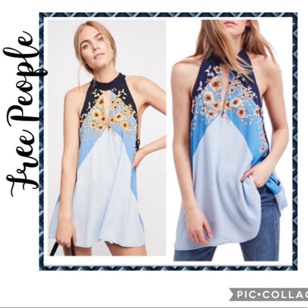 NWT Free People Beat of My Heart Tunic Blue